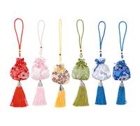 NBEADS 6 Pz Broccato Sacchetti con Coulisse Pompom, Setta Ricamo Gioielli Pacchetto Nozze