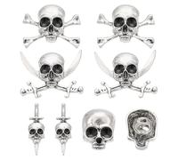 NBEADS 8 Spilla con Teschio Gotico In 4 stili, Spilla Da Bavero di Halloween Distintivo con Testa di Scheletro In Stile Punk per Decorare Zaini e Abiti Da Indossare Ogni Giorno, Argento Antico
