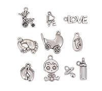 NBEADS Ciondoli Battesimo, Circa 200g Forme Miste Ciondoli per Gioielli in Lega d'Argento Antico per Compleanno Bomboniere Bomboniere Decorazione E Fabbricazione di Gioielli (Buco: 1.5~2mm)