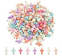 NBEADS Circa 200pz Pendenti in Acrilico A Croce, Colori Casuali Ciondoli Croce Opachi Crocifisso Croce Charm Perline con Ricerca di Ferro per Pasqua Artigianato Braccialetto Collana, Foro: 3mm