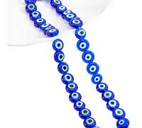 NBEADS Circa 48 Pezzo di Perline di Vetro Evil Eye, Blu 8 mm Piatto Rotondo Lampwork Malocchio Charms Turco Malocchio Distanziatore Perline Occhio per Bracciali Creazione di Gioielli