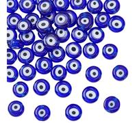 NBEADS Circa 49Pcs Evil Eye, Perline occhio Piatto Rotondo A Mano Malocchio Perle Charms Perline per Bracciali Necklace Jewelry Making, Blu
