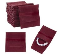 NBEADS Custodia per Gioielli In Microfibra Da 24 Pz, Borsa per Cosmetici Tascabile Buste con Patta per Gioielli In Velluto Borsa per Buste Pieghevoli per Bracciali, Collane, Rosso Scuro, 9.6x9x0.25cm