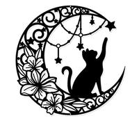 NBEADS Decorazione Artistica da Parete in Metallo Gatto, 30cm Luna e Gatto Nero Wall Hanging Decor Silhouette Wall Art per La Casa Camera da Letto Soggiorno Bagno Cucina Ufficio Giardino