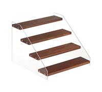 NBEADS Espositore in Legno A 4 Livelli, Espositore Acrilico Trasparente Riser A più Livelli Cupcake Stand in Legno per Venditori Cupcakes Profumi Caramelle Decorazione Cosmetica, 20,5×21,5×15.8cm