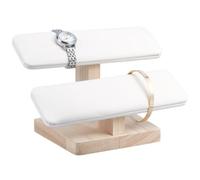 NBEADS Espositore per Orologi In Legno, Espositore per Braccialetti A 2 livello con Base In Legno Torre Espositiva per Orologi per Esposizione Al Dettaglio A Casa, Bianco, 19.7x12.4x13.2cm