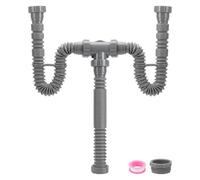 NBEADS Kit di Scarico per Doppio Lavello, Sifone Flessibile A P, Set Idraulico con 2 rotolo di Nastro Sigillante In PTFE, Kit Tubi Adatto per Cucina e Bagno con Anello di Tenuta, Grigio