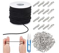 NBEADS Set di Corde Elastiche Spinate Da Circa 55 iarda (50m), Anello Elastico con Cordino Tondo Elasticizzato Da 2mm con Chiusura A Barbe In Metallo Platino per La Lavorazione di Rilegature di Libri