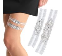 NBEADS Set Giarrettiera Da Sposa In Pizzo Bianco, Cintura Giarrettiera Elasticizzata con Strass Da Sposa Cintura Giarrettiera Elasticizzata In Pizzo Da Sposa per Abiti Da Sposa per Feste di Matrimonio