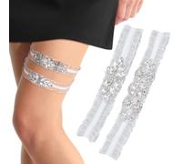 NBEADS Set Giarrettiera Da Sposa In Pizzo Bianco, Giarrettiere Da Sposa con Strass Trasparenti Giarrettiera Elasticizzata In Pizzo per Le Gambe Da Sposa per Abiti Da Sposa per Feste di Matrimonio