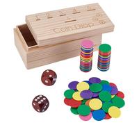 NBEADS Set Gioco In Legno per Far Cadere Le Monete, Inclusi 2 dado, 100 gettoni In Acrilico e 6 slot per Supporto In Pino per Feste In Famiglia, Giochi Alcolici O Allenamento Occhio-Mano