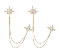 NBEADS Spilla a forma di stella dorata con catena a nappa, esagramma, zirconia, per abito, smoking, camicie, cravatta, cappello, sciarpa