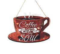 NBEADS Targa decorativa per caffè, da appendere alla parete, con scritta "Coffee Warms The Soul" per caffè, bar, negozio di tè, vetrine, ristoranti, 17,5 x 24,5 cm