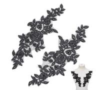 NBEADS Toppe per Applicazioni In Pizzo 2D Da 3 pz, Toppe In Pizzo Ricamato con Motivo Floreale, con Perline, In Pizzo, per Cucire, per Abiti Da Sposa, Scarpe, Decorazioni, Nero, 32x11cm