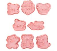 NbgrvB 8pcs Cartoon Bear Cookie Cutters Set PP Materiale FAI DA TE Strumenti di Cottura per Bambini Torte Biscotti Fondente Rosa 16.5x21cm