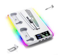 NbgrvB Base in ABS per PS5 con caricatore doppio controller (bianco) | Ventilatore turbo a 3 velocità, flusso d'aria verso il basso, previene il surriscaldamento, si adatta a PS5 Pro/Slim/Disc