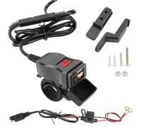 NbgrvB Caricabatteria da auto con doppio USB con voltmetro digitale, ricarica rapida QC 3.0, impermeabile per adattatore per telefono da moto, supporto per specchietto manubrio (doppio controllo di