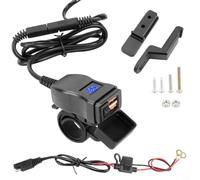 NbgrvB Caricabatteria da auto con doppio USB con voltmetro digitale, ricarica rapida QC 3.0, impermeabile per adattatore per telefono da moto, supporto per specchietto manubrio (doppio controllo di