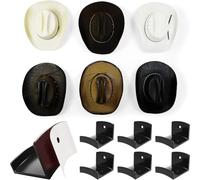 NbgrvB Confezione da 6 ganci da parete per cappelli da cowboy, 7,6 cm di | Cappelli da sole e tesa, per nero per montaggio a parete in plastica, con strisce e viti a forma di protezione