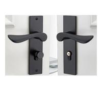 NbgrvB Maniglia per porta nera opaca con serratura e set di chiavi per porte interne ed esterne, serratura a leva con chiavi, piastra posteriore in alluminio spaziale, compatibile con apertura