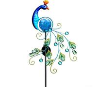 NbgrvB Metallo Pavone Solare Giardino Palo Luce Esterna Decorativo LED Prato Ornamento Impermeabile Blu Colorato Yard Pathway Illuminazione 40 Pollici Alto