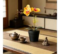 NbgrvB Orchidea artificiale Phalaenopsis in vaso, 26 cm, finta seta | Fiore con Design 3D Decorazione Scrivania Soggiorno Giallo