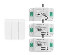NbgrvB - Set di 3 interruttori radio per la luce, RF 433 MHz, 3 ricevitori | Set di interruttori della luce senza fili con 3 ricevitori radio e 3 telecomandi senza fili, colore bianco