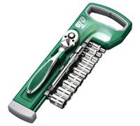 NbgrvB - Set di chiavi a cricchetto in acciaio al cromo vanadio, 72 denti | Set di chiavi a cricchetto a 72 denti, in acciaio al cromo vanadio, 1/4", 3/8", 1/2", verde