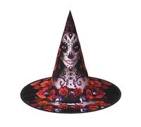 NBMghn 2 pezzi cappello di Halloween streghe Decor - Day of the Dead Sugar Roses Skull Print Party Witch Costume Cosplay gioco di ruolo Festival Carnevale fascia