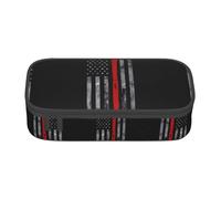 NBMghn Astuccio con ascia da pompiere con bandiera rossa con stampa completa, organizer multiuso per penne, cancelleria, trousse per trucchi e cosmetici, Bandiera della linea rossa dell'ascia dei