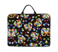 NBMghn Blu subacqueo mondo di pesce Print14in Laptop Case Sleeve Bag - Messenger Cartella con manico - Custodia portatile per laptop da viaggio e lavoro, Autismo consapevolezza puzzle pezzi cuore