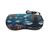 NBMghn Custodia per occhiali - morbida cerniera per occhiali da vista nuvole bianche sul mare stampa custodia protettiva, graziosa borsa portatile per occhiali da sole, Squali sotto il mare, Taglia