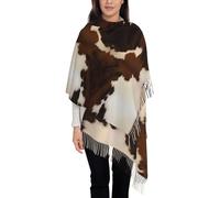 NBMghn Elegante sciarpa con nappe con stampa glitter argento lucido per autunno e inverno, scialle leggero e alla moda con frange per donna, Pelle di mucca astratta, Taglia unica