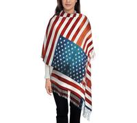 NBMghn Elegante sciarpa con nappe con stampa glitter argento lucido per autunno e inverno, scialle leggero e alla moda con frange per donna, Bandiera americana vintage, Taglia unica