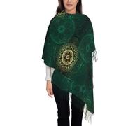 NBMghn Elegante sciarpa con nappe con stampa glitter argento lucido per autunno e inverno, scialle leggero e alla moda con frange per donna, Verde Vintage Floreale, Taglia unica
