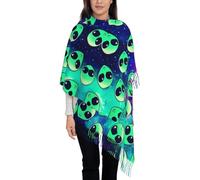 NBMghn Elegante sciarpa con nappe con stampa glitter argento lucido per autunno e inverno, scialle leggero e alla moda con frange per donna, Alieno verde., Taglia unica