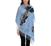 NBMghn Elegante sciarpa con nappe con stampa glitter argento lucido per autunno e inverno, scialle leggero e alla moda con frange per donna, Uccelli Loon, Taglia unica