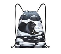 NBMghn Sacca leggera con chiusura a cordoncino, con stampa di sigilli sul ghiaccio, con cinghie regolabili, ideale per sport, yoga, viaggi, Nero , S