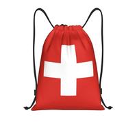 NBMghn Sacca leggera con chiusura a cordoncino, da palestra, con stampa bandiera svizzera, con cinghie regolabili, ideale per sport, yoga, viaggi, Nero , M