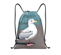 NBMghn Sacca leggera con coulisse - Gym Cute gabbiano stampa zaino con cinghie regolabili - perfetto per sport, yoga, viaggi, Nero , S