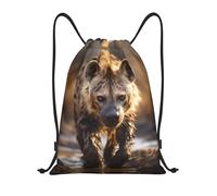 NBMghn Sacca leggera con coulisse - Gym Lone Hyena Print Sackpack con cinghie regolabili - Perfetto per sport, yoga, viaggi, Nero , S