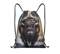 NBMghn Sacca leggera con coulisse - Gym North American bison Print Sackpack con cinghie regolabili - perfetto per sport, yoga, viaggi, Nero , S