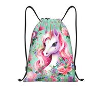 NBMghn Sacca leggera con coulisse - Gym Pink Unicorn Print Sackpack con cinghie regolabili - perfetto per sport, yoga, viaggi, Nero , S
