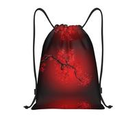 NBMghn Sacca leggera con coulisse - Gym Red Cherry Blossom Print Sackpack con cinghie regolabili - perfetto per sport, yoga, viaggi, Nero , M