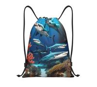 NBMghn Sacca leggera con coulisse - Gym Submarine Shark Coral Print Sackpack con cinghie regolabili - Perfetto per sport, yoga, viaggi, Nero , S