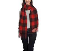 NBMghn Sciarpa da donna con nappe con stampa glitter argento lucido, scialle con frange, leggera e morbida, perfetta per viaggi casual, Plaid rosso e nero, Taglia unica
