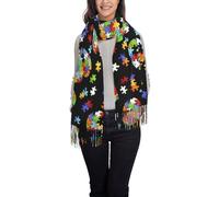 NBMghn Sciarpa da donna con nappe e farfalle bianche dorate con stampa nera, scialle con frange, leggera e morbida, perfetta per viaggi casual, Autismo consapevolezza puzzle pezzi cuore, Taglia unica