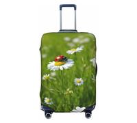 NBRIEU Copertura elastica per valigia con stampa di coccinelle e margherite, alla moda, lavabile, adatta per bagagli da 45 a 81 cm, Nero, Large