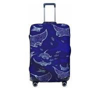 NBRIEU Manta Ray and Fish Print - Copertura elastica per valigia, alla moda, lavabile, adatta per bagagli da 45,7 a 81,7 cm, Nero, Large