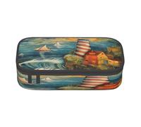 NBRIEU The Seaside Lighthouse Print astuccio grande capacità, multi scomparto cancelleria box organizer, Nero, One Size, Stampa